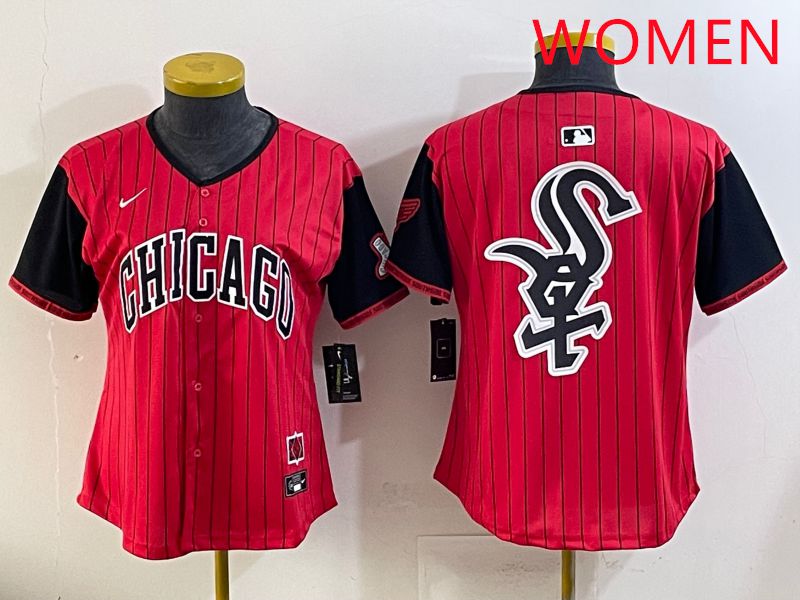 Women Chicago White Sox Blank Red Stripe Joint Name Nike 2025 MLB Jersey style 22->youth mlb jersey->Youth Jersey
